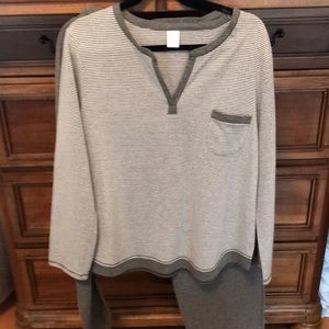 Liz calborne PJ’s XL top XXL long pants solid gray pant striped gray top